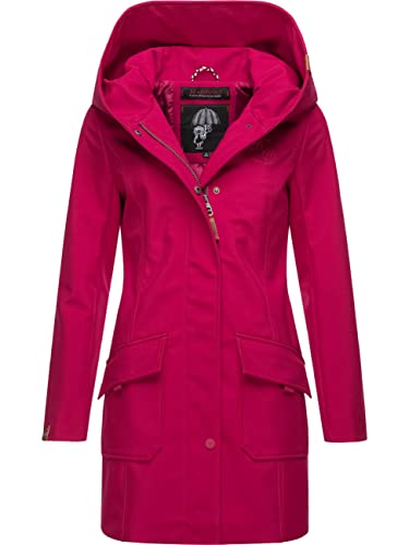 MARIKOO Damen Übergangsjacke Softshellmantel wasserdicht atmungsaktiv mit Kapuze Mayleen Fuchsia Gr. XXL von MARIKOO