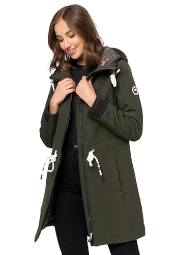 MARIKOO Damen Softshell Mantel mit Kapuze Softshelljacke B964 [B964-Mount-Fur-D-Olive-Gr.S] von MARIKOO