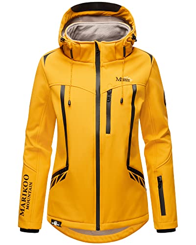 MARIKOO Damen Softshell Outdoor Übergangs Funktions Kurz Regen Jacke Mount-Cho-Oyu Amber Yellow 36 - S von MARIKOO