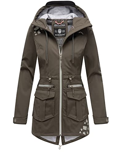 MARIKOO Damen Softshelljacke Funktions Outdoor Jacke wasserabweisend mit Kapuze B875 [B875-Anthrazit-Gr.M] von MARIKOO