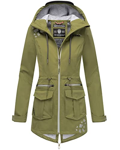 MARIKOO Damen Softshelljacke Funktions Outdoor Jacke wasserabweisend mit Kapuze B875 [B875-Olive-Gr.S] von MARIKOO