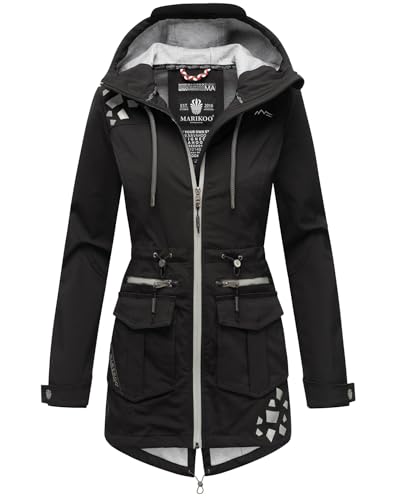 MARIKOO Damen Softshelljacke Funktions Outdoor Jacke wasserabweisend mit Kapuze B875 [B875-Schwarz-Gr.2XL] von MARIKOO