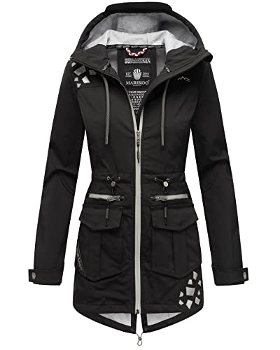 MARIKOO Damen Softshelljacke Funktions Outdoor Jacke wasserabweisend mit Kapuze B875 [B875-Schwarz-Gr.M] von MARIKOO