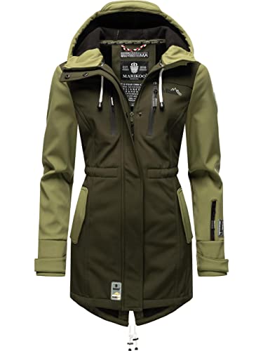 MARIKOO Damen Übergangsjacke Softshellmantel wasserdicht atmungsaktiv mit Kapuze Zimtzicke Dark Olive-Olive Gr. XS von MARIKOO