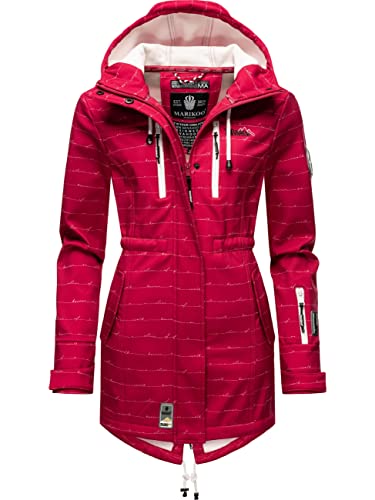 MARIKOO Damen Übergangsjacke Softshellmantel wasserdicht atmungsaktiv mit Kapuze Zimtzicke Fuchsia Lines Gr. S von MARIKOO