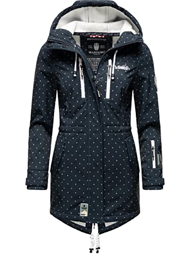 MARIKOO Damen Übergangsjacke Softshellmantel wasserdicht atmungsaktiv mit Kapuze Zimtzicke Navy Dots Gr. L von MARIKOO