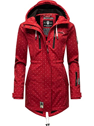 MARIKOO Damen Übergangsjacke Softshellmantel wasserdicht atmungsaktiv mit Kapuze Zimtzicke Red w. Dots Gr. S von MARIKOO