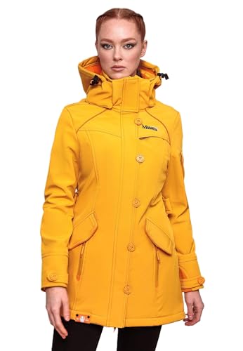 MARIKOO Damen Softshelljacke mit Kapuze Funktionsjacke Übergangsjacke Windbreaker B921 [B921 - Gelb Größe M - Gr. 38] von MARIKOO