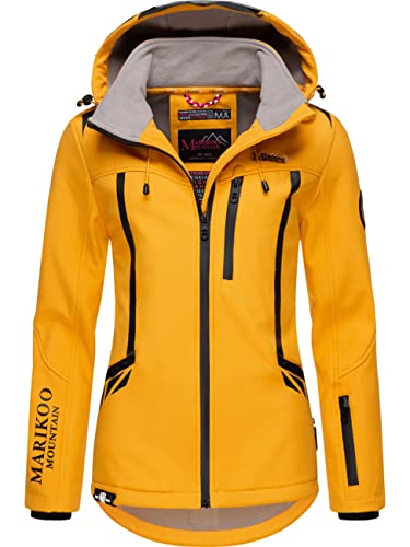 MARIKOO Damen Softshelljacke wasserdichte Funktionsjacke mit Abnehmbarer Kapuze Mount-Cho-Oyu Amber Yellow Gr. L von MARIKOO