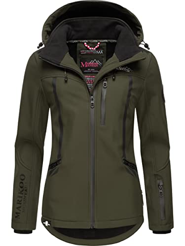 MARIKOO Damen Softshelljacke wasserdichte Funktionsjacke mit Abnehmbarer Kapuze Mount-Cho-Oyu Dark Olive Gr. L von MARIKOO