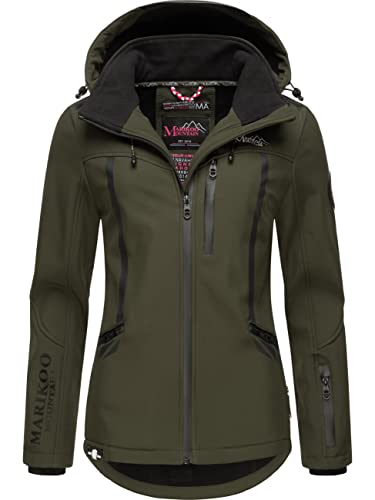 MARIKOO Damen Softshelljacke wasserdichte Funktionsjacke mit Abnehmbarer Kapuze Mount-Cho-Oyu Dark Olive Gr. M von MARIKOO