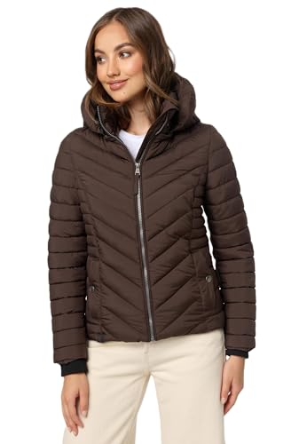 MARIKOO Damen Stepp Jacke gesteppte warme Übergangsjacke Kapuze B957 [B957-Kagom-Dark-Choco-Gr.L] von MARIKOO