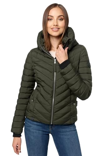 MARIKOO Damen Stepp Jacke gesteppte warme Übergangsjacke Kapuze B957 [B957-Kagom-Dark-Olive-Gr.S] von MARIKOO