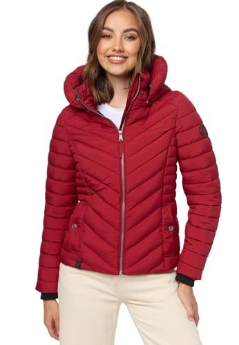 MARIKOO Damen Stepp Jacke gesteppte warme Übergangsjacke Kapuze B957 [B957-Kagom-Dark-Red-Gr.L] von MARIKOO