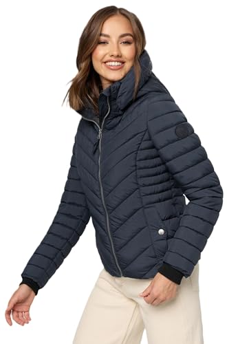 MARIKOO Damen Stepp Jacke gesteppte warme Übergangsjacke Kapuze B957 [B957-Kagom-Navy-Gr.L] von MARIKOO