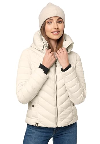 MARIKOO Damen Stepp Jacke gesteppte warme Übergangsjacke Kapuze B957 [B957-Kagom-Pebble-White-Gr.M] von MARIKOO