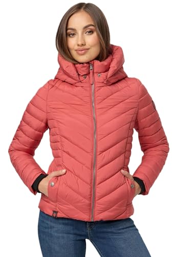 MARIKOO Damen Stepp Jacke gesteppte warme Übergangsjacke Kapuze B957 [B957-Kagom-Rouge-Gr.L] von MARIKOO