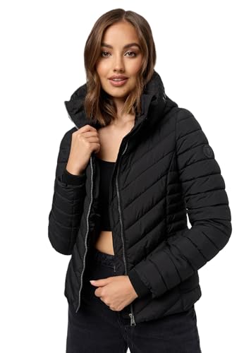 MARIKOO Damen Stepp Jacke gesteppte warme Übergangsjacke Kapuze B957 [B957-Kagom-Schwarz-Gr.L] von MARIKOO