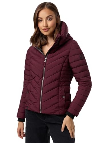 MARIKOO Damen Stepp Jacke gesteppte warme Übergangsjacke Kapuze B957 [B957-Kagom-Wine-Gr.L] von MARIKOO