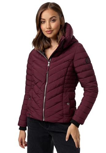 MARIKOO Damen Stepp Jacke gesteppte warme Übergangsjacke Kapuze B957 [B957-Kagom-Wine-Gr.M] von MARIKOO