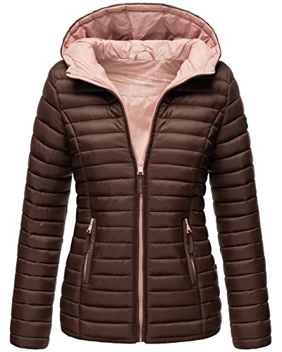 MARIKOO Damen Steppjacke Übergangsjacke gesteppte Jacke mit Kapuze Frühjahr Stepp B857 [B857-Asr-Dunkel-Schoko-Gr.L] von MARIKOO