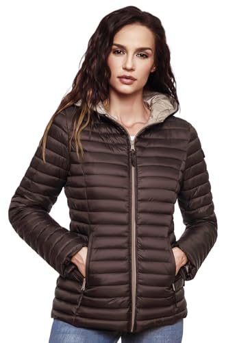 MARIKOO Damen Steppjacke Übergangsjacke gesteppte Jacke mit Kapuze Frühjahr Stepp B857 [B857-Asr-Dunkel-Schoko-Gr.M] von MARIKOO