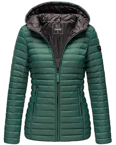 MARIKOO Damen Steppjacke Übergangsjacke gesteppte Jacke mit Kapuze Frühjahr Stepp B857 [B857-Asr-Dunkelgrün-Gr.L] von MARIKOO