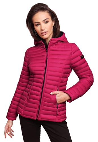 MARIKOO Damen Steppjacke Übergangsjacke gesteppte Jacke mit Kapuze Frühjahr Stepp B857 [B857-Asr-Fuchsia-Gr.L] von MARIKOO