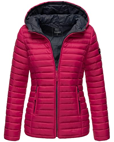 MARIKOO Damen Steppjacke Übergangsjacke gesteppte Jacke mit Kapuze Frühjahr Stepp B857 [B857-Asr-Fuchsia-Gr.XXXL] von MARIKOO