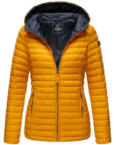 MARIKOO Damen Steppjacke Übergangsjacke gesteppte Jacke mit Kapuze Frühjahr Stepp B857 [B857-Asr-Gelb-Gr.L] von MARIKOO