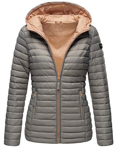 MARIKOO Damen Steppjacke Übergangsjacke gesteppte Jacke mit Kapuze Frühjahr Stepp B857 [B857-Asr-Grau-Gr.XXXL] von MARIKOO