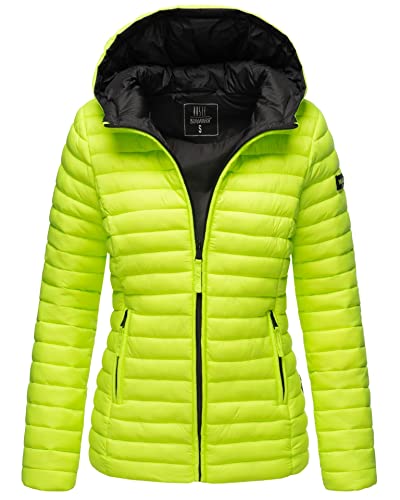 MARIKOO Damen Steppjacke Übergangsjacke gesteppte Jacke mit Kapuze Frühjahr Stepp B857 [B857-Asr-Neon-Grün-Gr.XS] von MARIKOO