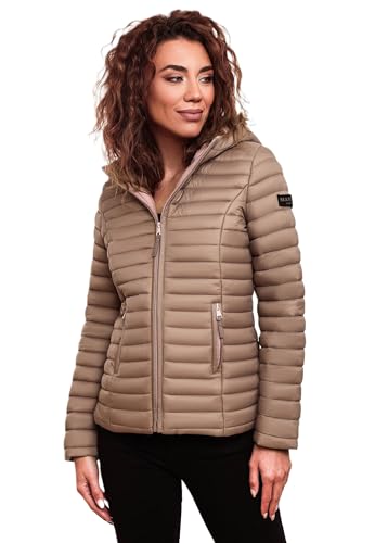 MARIKOO Damen Steppjacke Übergangsjacke gesteppte Jacke mit Kapuze Frühjahr Stepp B857 [B857-Asr-Taupe-Gr.M] von MARIKOO