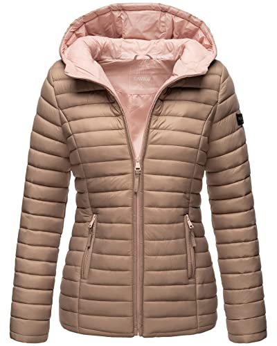 MARIKOO Damen Steppjacke Übergangsjacke gesteppte Jacke mit Kapuze Frühjahr Stepp B857 [B857-Asr-Taupe-Gr.XL] von MARIKOO