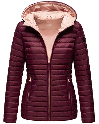 MARIKOO Damen Steppjacke Übergangsjacke gesteppte Jacke mit Kapuze Frühjahr Stepp B857 [B857-Asr-Weinrot-Gr.L] von MARIKOO