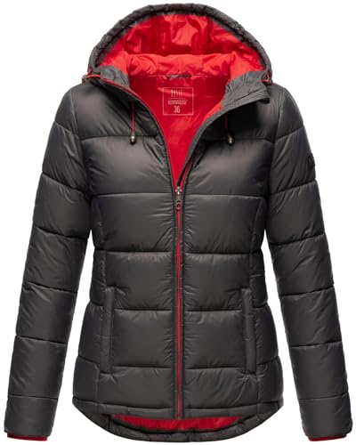 MARIKOO Damen Steppjacke gesteppte Winterjacke mit Kapuze B927-Leand-Anthrazit-Gr.36 von MARIKOO