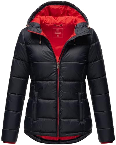 MARIKOO Damen Steppjacke gesteppte Winterjacke mit Kapuze B927-Leand-Navy-Gr.34 von MARIKOO