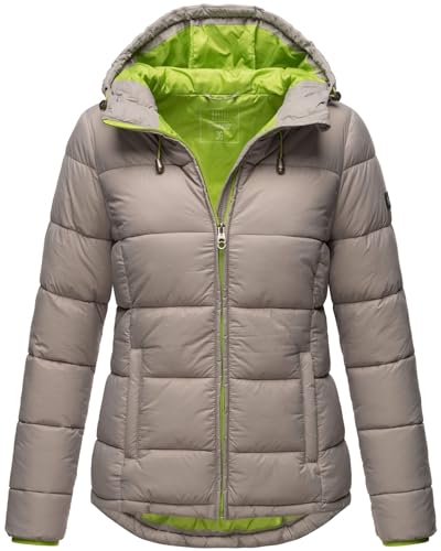 MARIKOO Damen Steppjacke gesteppte Winterjacke mit Kapuze B927-Leand-Zink-Grau-Gr.38 von MARIKOO