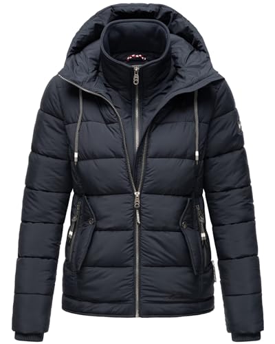 MARIKOO Damen Steppjacke leicht gefüttert Winterjacke mit Kapuze B940 [B940-Taisaa-Pri-Navy-Gr.M] von MARIKOO
