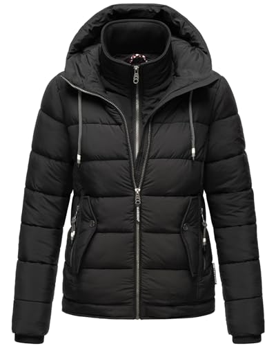 MARIKOO Damen Steppjacke leicht gefüttert Winterjacke mit Kapuze B940 [B940-Taisaa-Pri-Schwarz-Gr.XXL] von MARIKOO