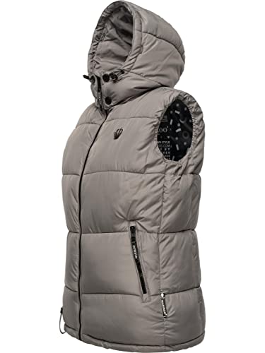 MARIKOO Damen Steppweste warm gefüttert mit Abnehmbarer Kapuze Eisflöckchen Grey Gr. XL von MARIKOO