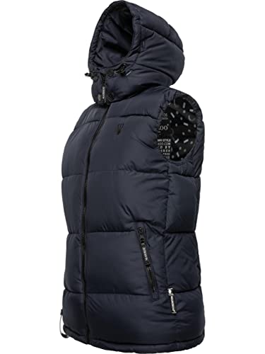 MARIKOO Damen Steppweste warm gefüttert mit Abnehmbarer Kapuze Eisflöckchen Navy Gr. XL von MARIKOO