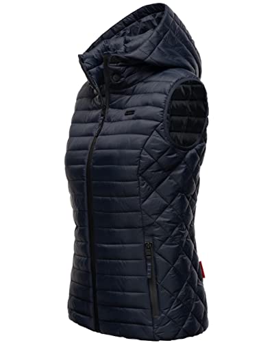 MARIKOO Damen Übergangsjacke leichte Steppweste mit Abnehmbarer Kapuze Hasenpfote Navy Gr. XS von MARIKOO