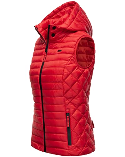 MARIKOO Damen Übergangsjacke leichte Steppweste mit Abnehmbarer Kapuze Hasenpfote Red Gr. S von MARIKOO