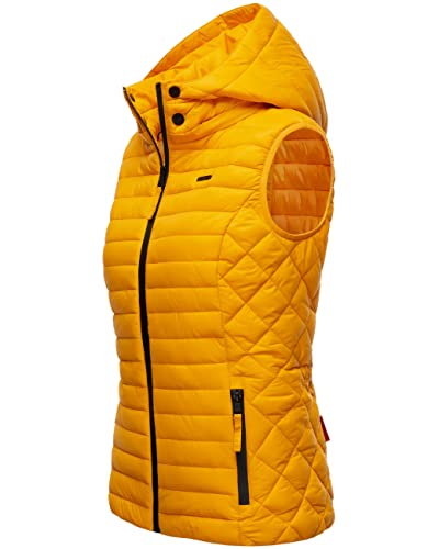 MARIKOO Damen Übergangsjacke leichte Steppweste mit Abnehmbarer Kapuze Hasenpfote Yellow Gr. S von MARIKOO