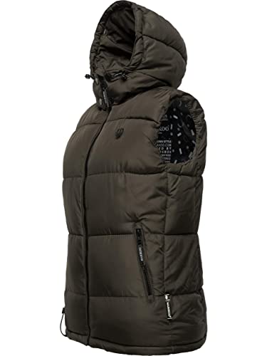MARIKOO Damen Steppweste warm gefüttert mit Abnehmbarer Kapuze Eisflöckchen Anthracite Gr. L von MARIKOO