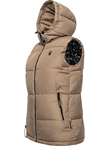 MARIKOO Damen Steppweste warm gefüttert mit Abnehmbarer Kapuze Eisflöckchen Taupe Gr. L von MARIKOO