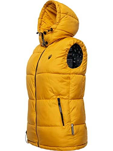 MARIKOO Damen Steppweste warm gefüttert mit Abnehmbarer Kapuze Eisflöckchen Yellow Gr. XL von MARIKOO