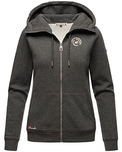 MARIKOO Damen Sweatjacke Winter Hoodie Pullover mit Kapuze B907 [B907-Dunkelgrau-Melange-Gr.L] von MARIKOO