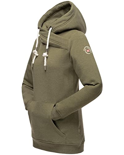 MARIKOO Damen Sweatshirt Kapuzen-Pullover Long Hoodie Izuyaa Dusty Olive Melange Gr. L von MARIKOO